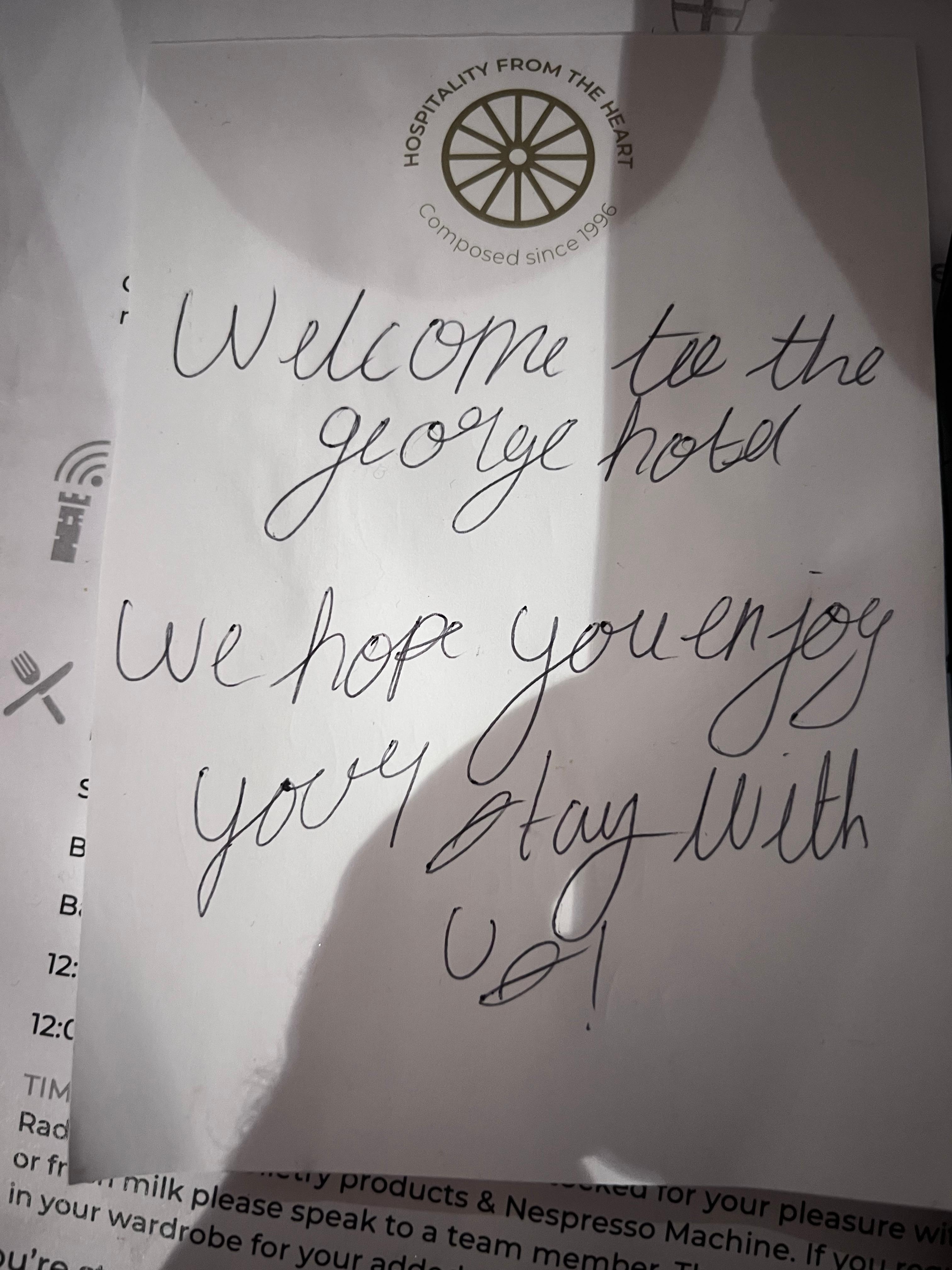 Personal welcome note. 