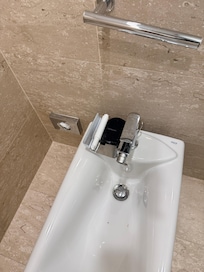 Broken toilet paper holder Placed on bidet!