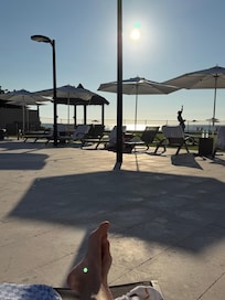 Pool sitting on the beach chair