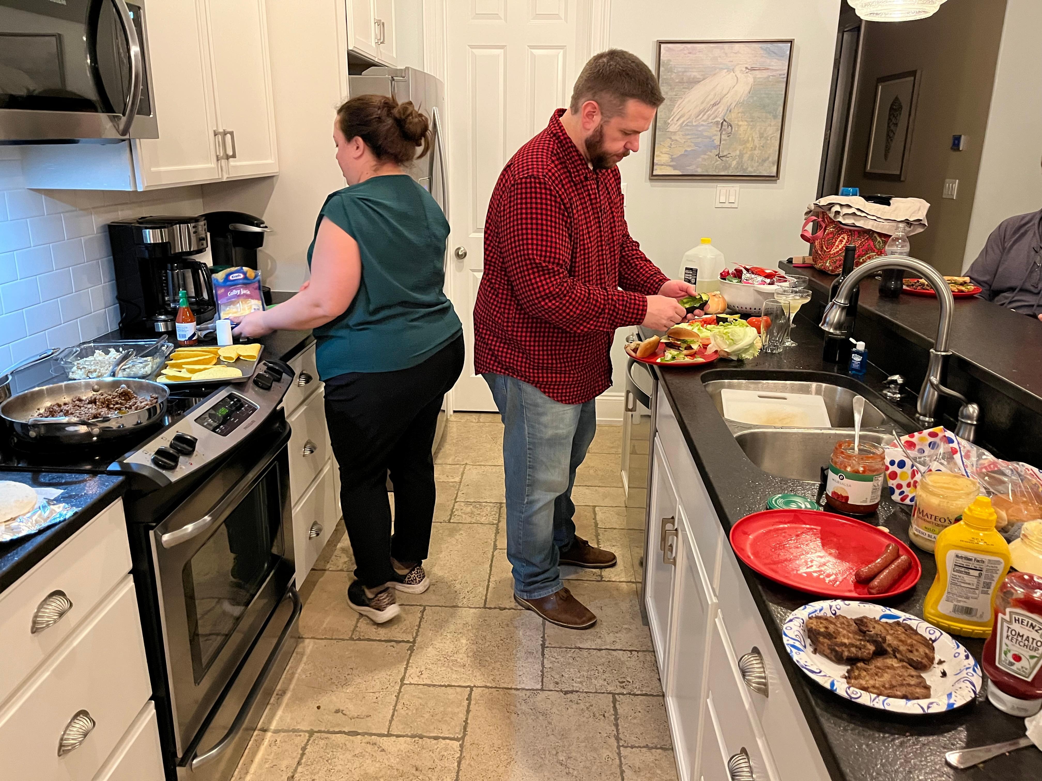Galley style, fully stocked kitchen. 