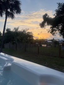 Enjoying the sunset in the hot tub