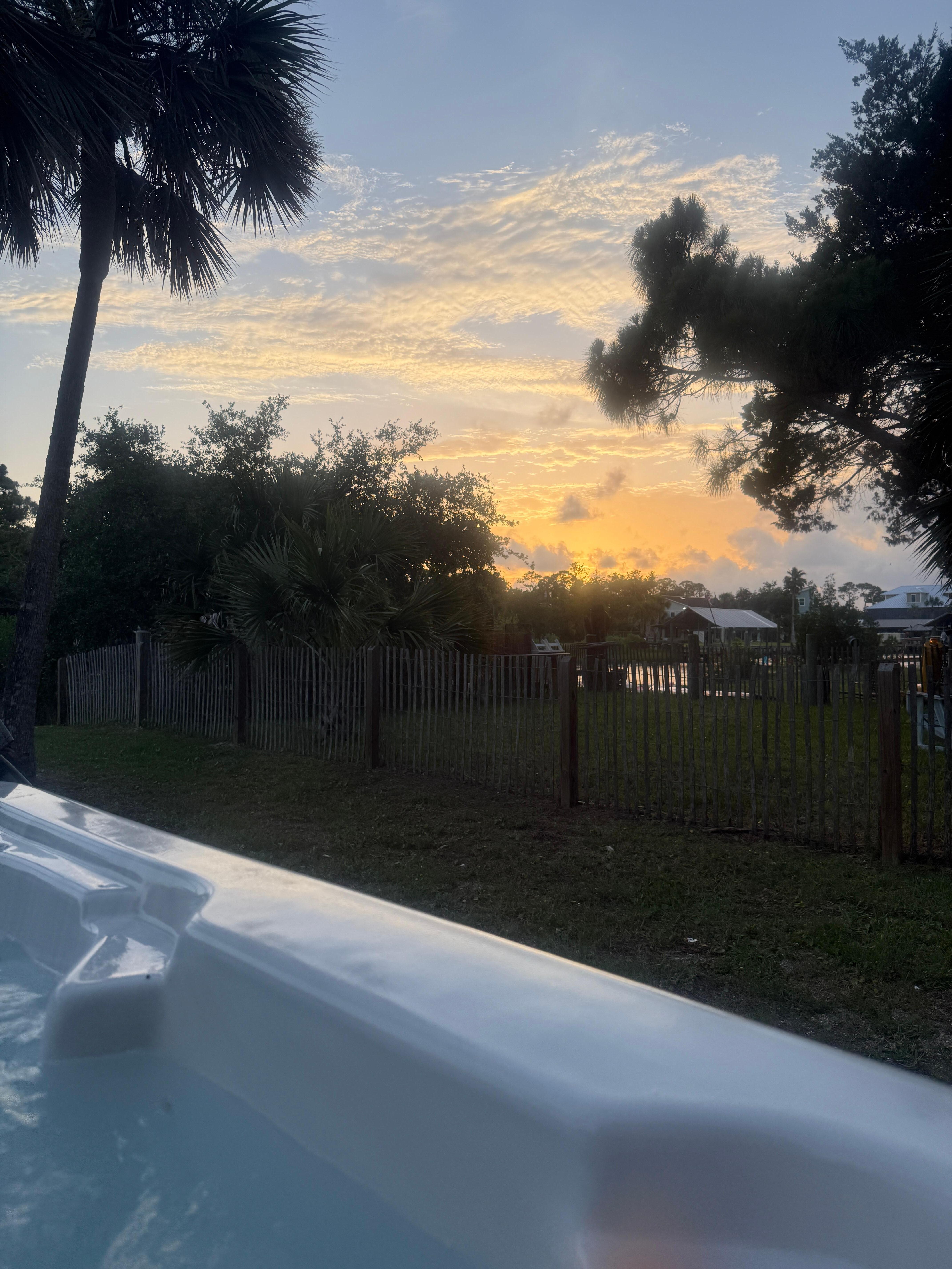 Enjoying the sunset in the hot tub