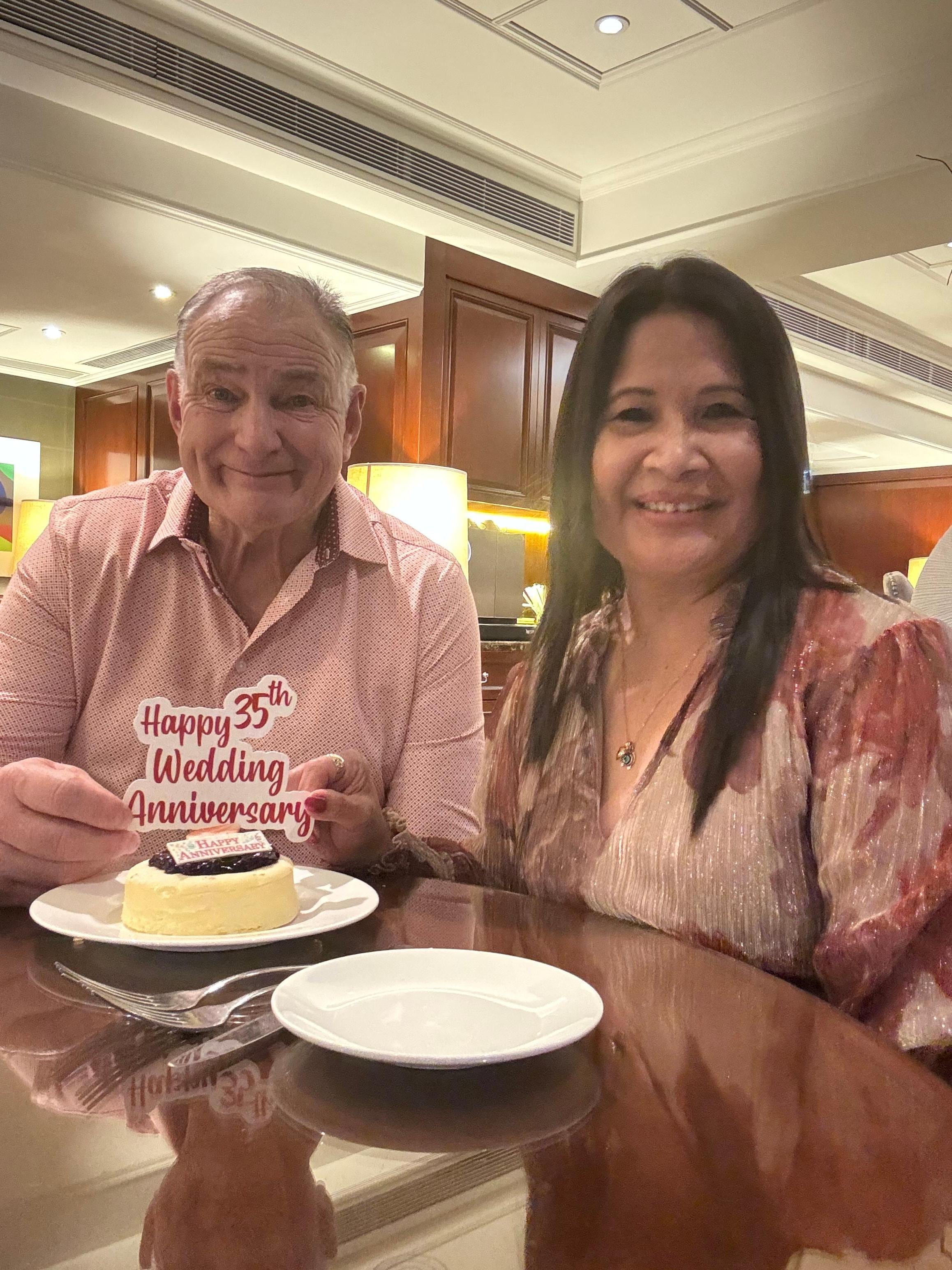 Celebrating our 35th Wedding Anniversary. We got engaged in Marco Polo Hotel 36 years ago.