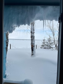 View of lake from inside studio