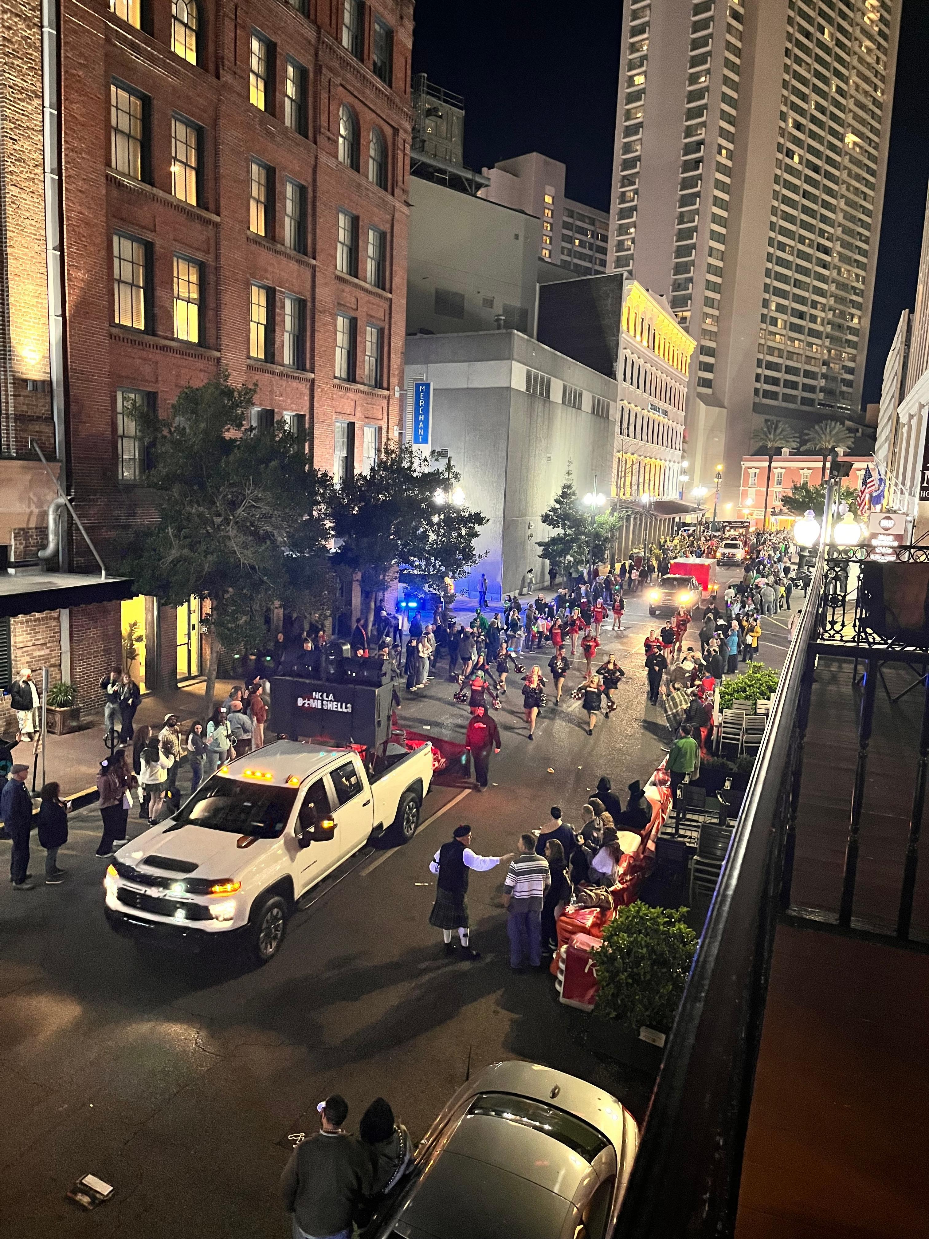 The Saint Patrick’s Day parade from the balcony. 