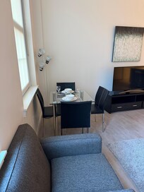 In the living room a small dinner area.