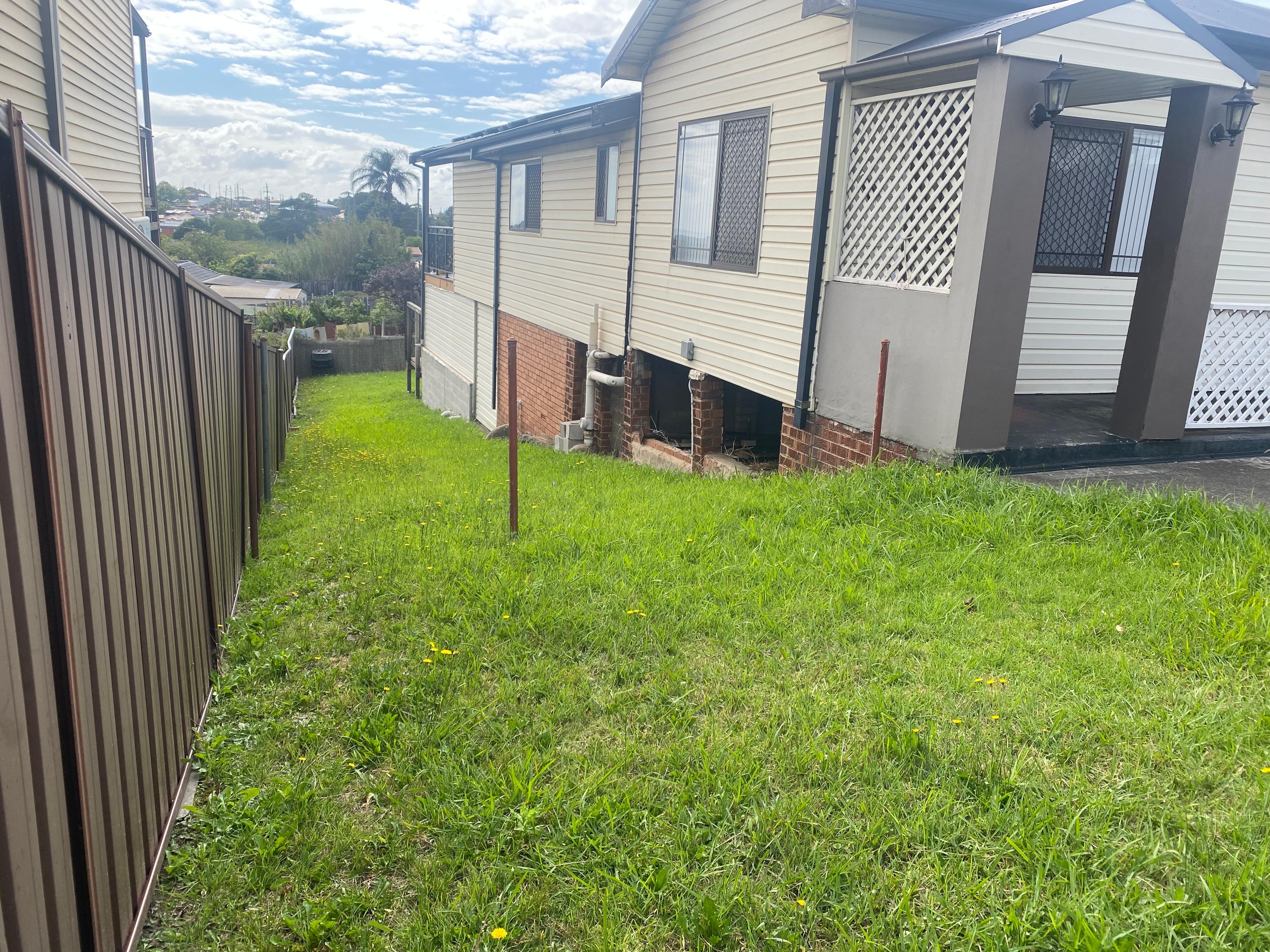 Lawn I mowed and yard I fenced and not secure for animals