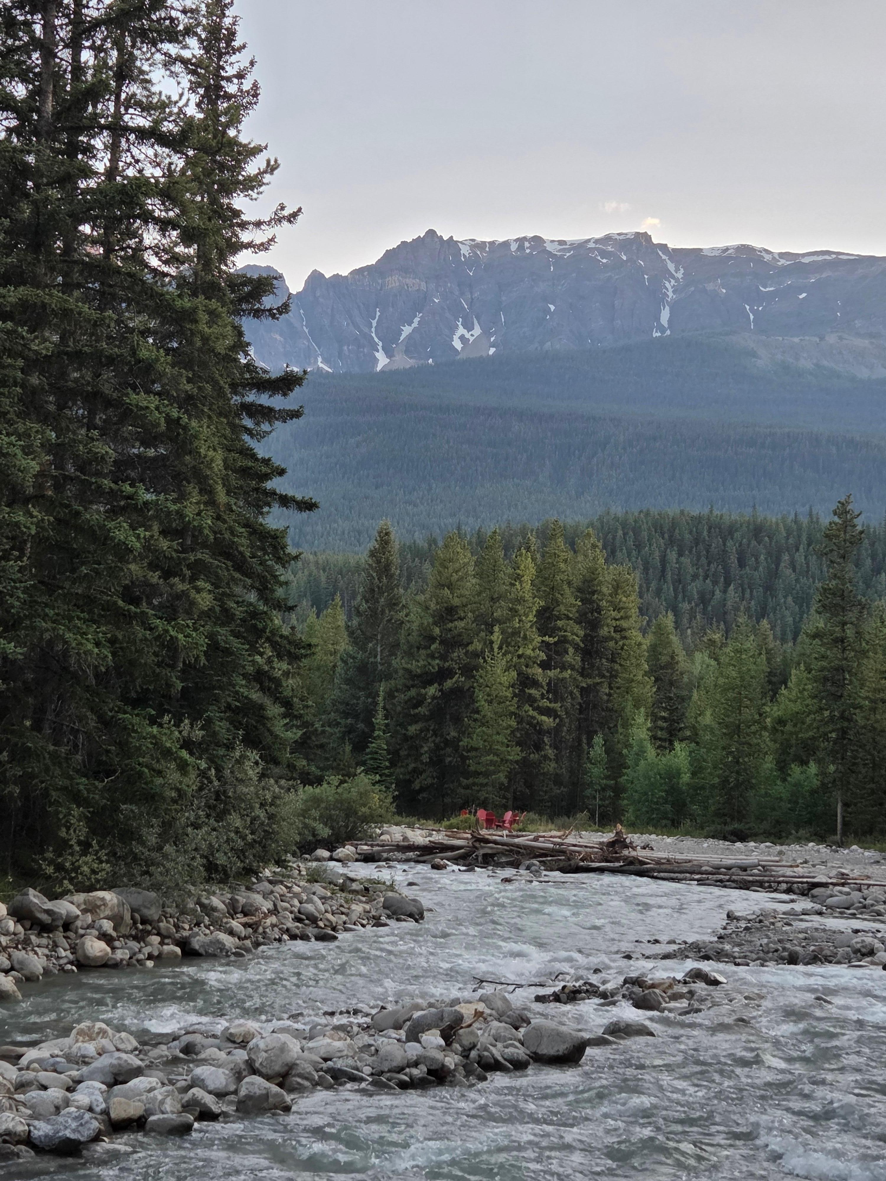 View from the chairs and fire pit by the river