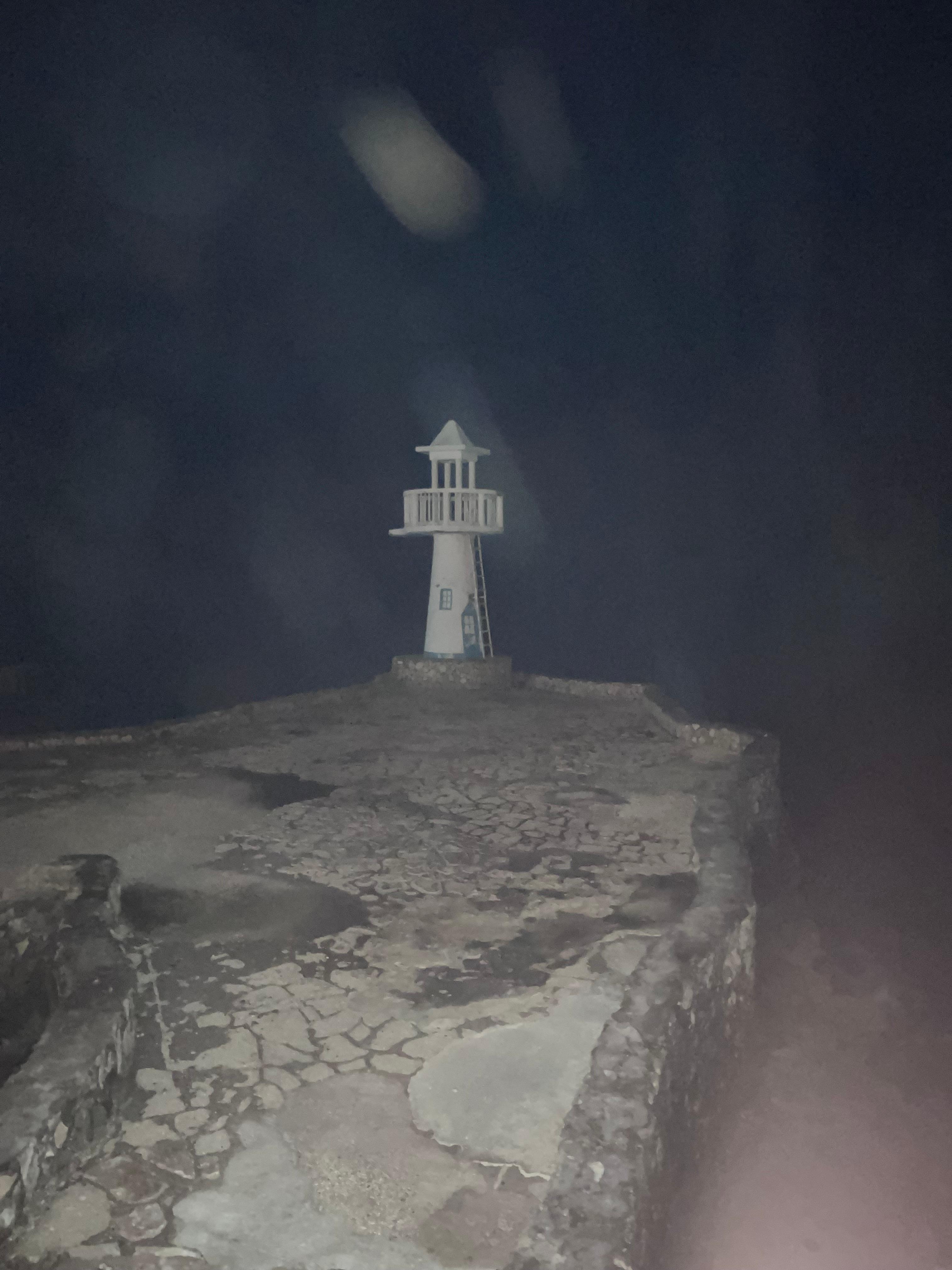 At night, out side on the Cliffs