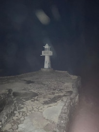 At night, out side on the Cliffs