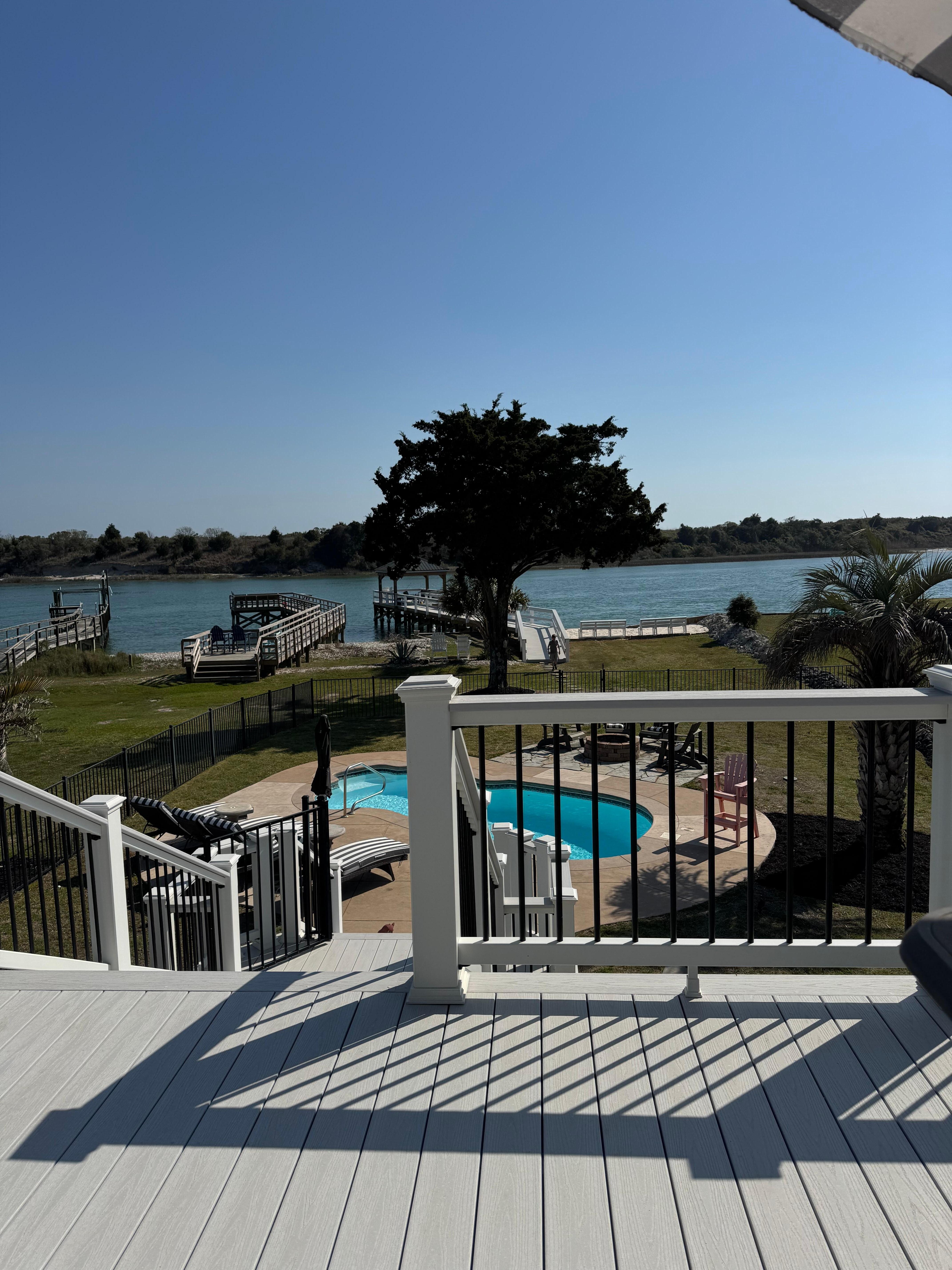 View from deck towards water. 