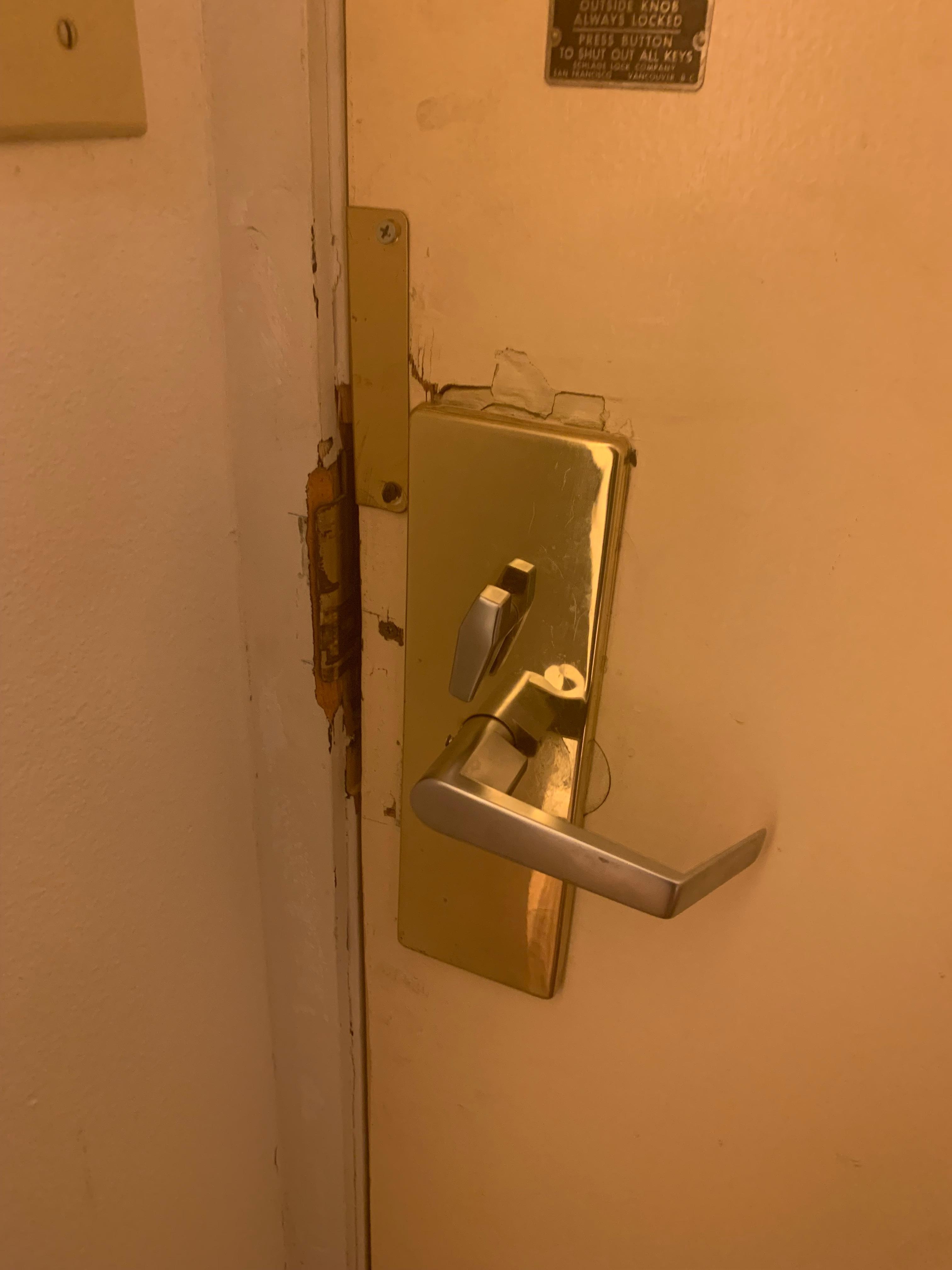 Door had been previously damaged and made feel unsafe