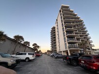 Parking lot looking at the hotel
