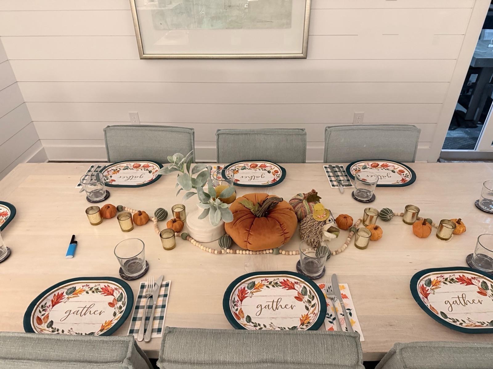 We brought the outdoor table inside so that everyone could be seated around the tables.