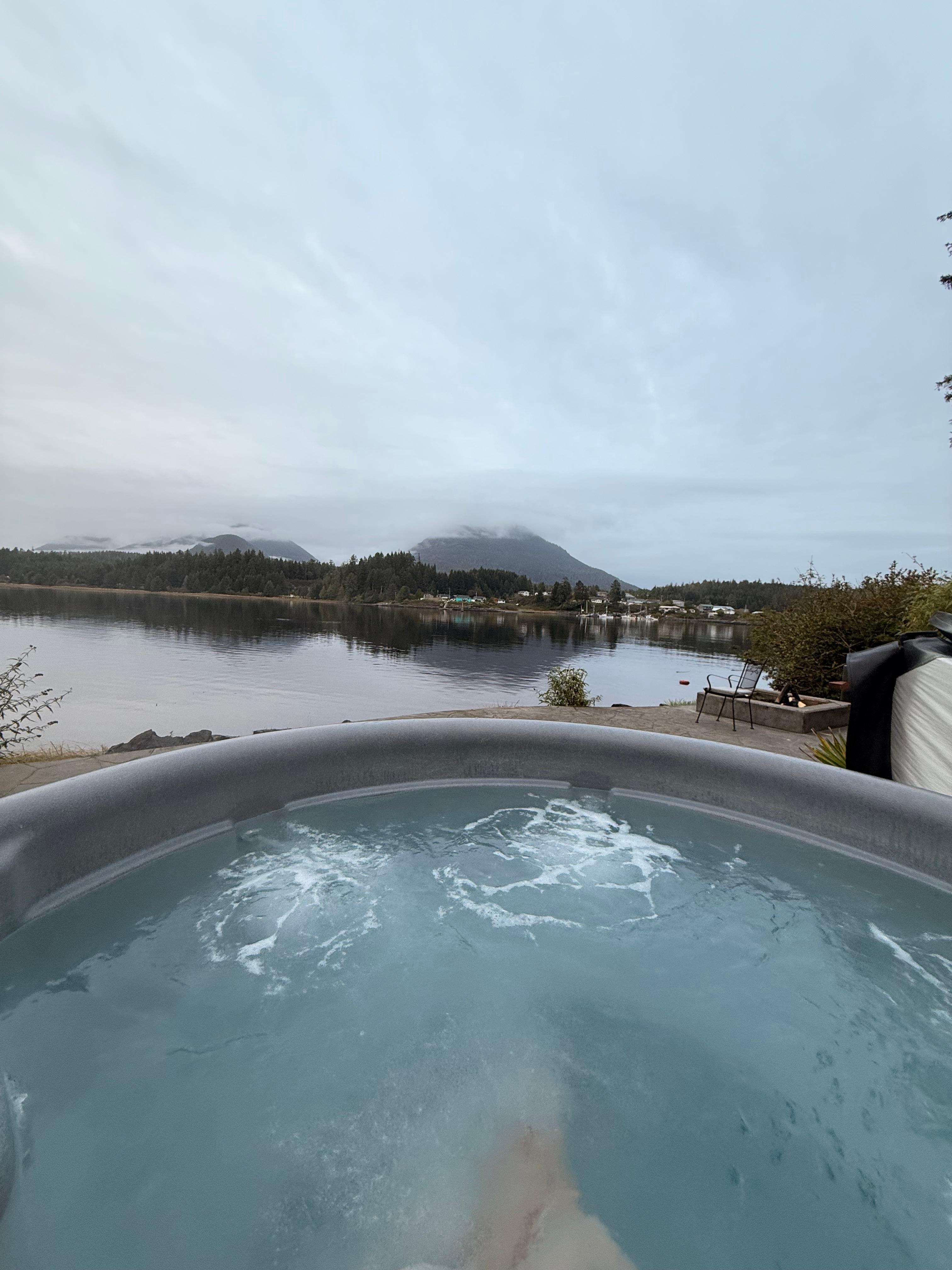 Stunning hot tub with ocean view.