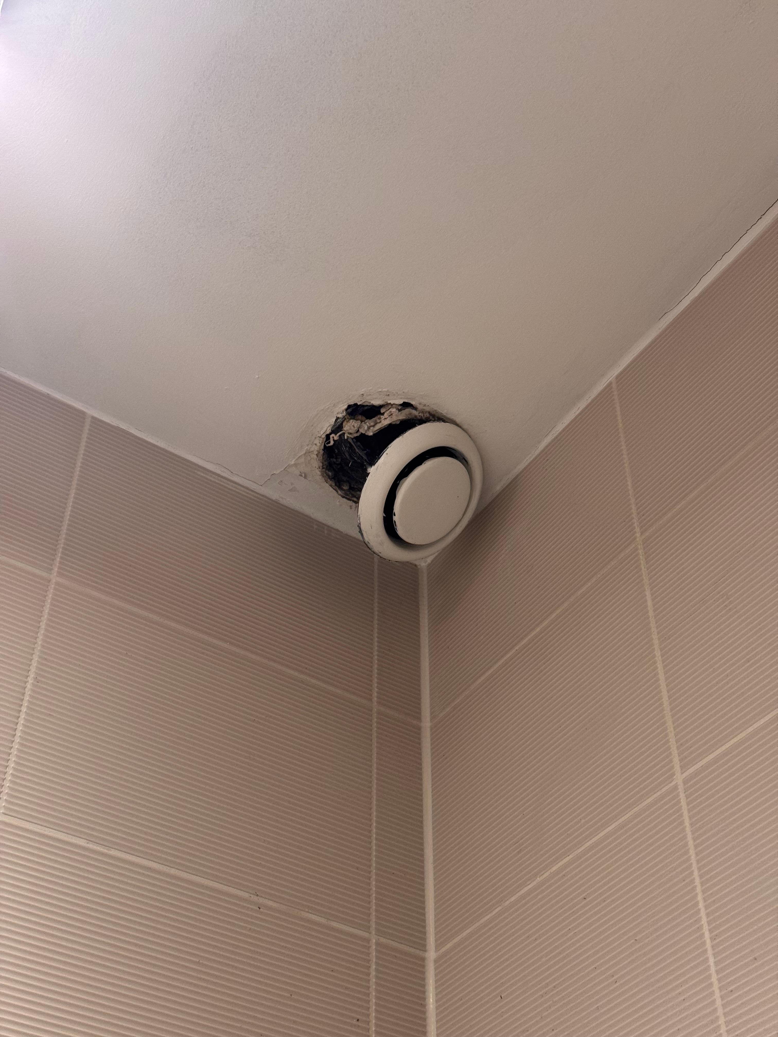 Vent popped out of ceiling and leaked all over bathroom.