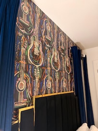 Awesome wallpaper in the bedroom!