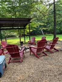 View of the fire pit area looking toward the back yard