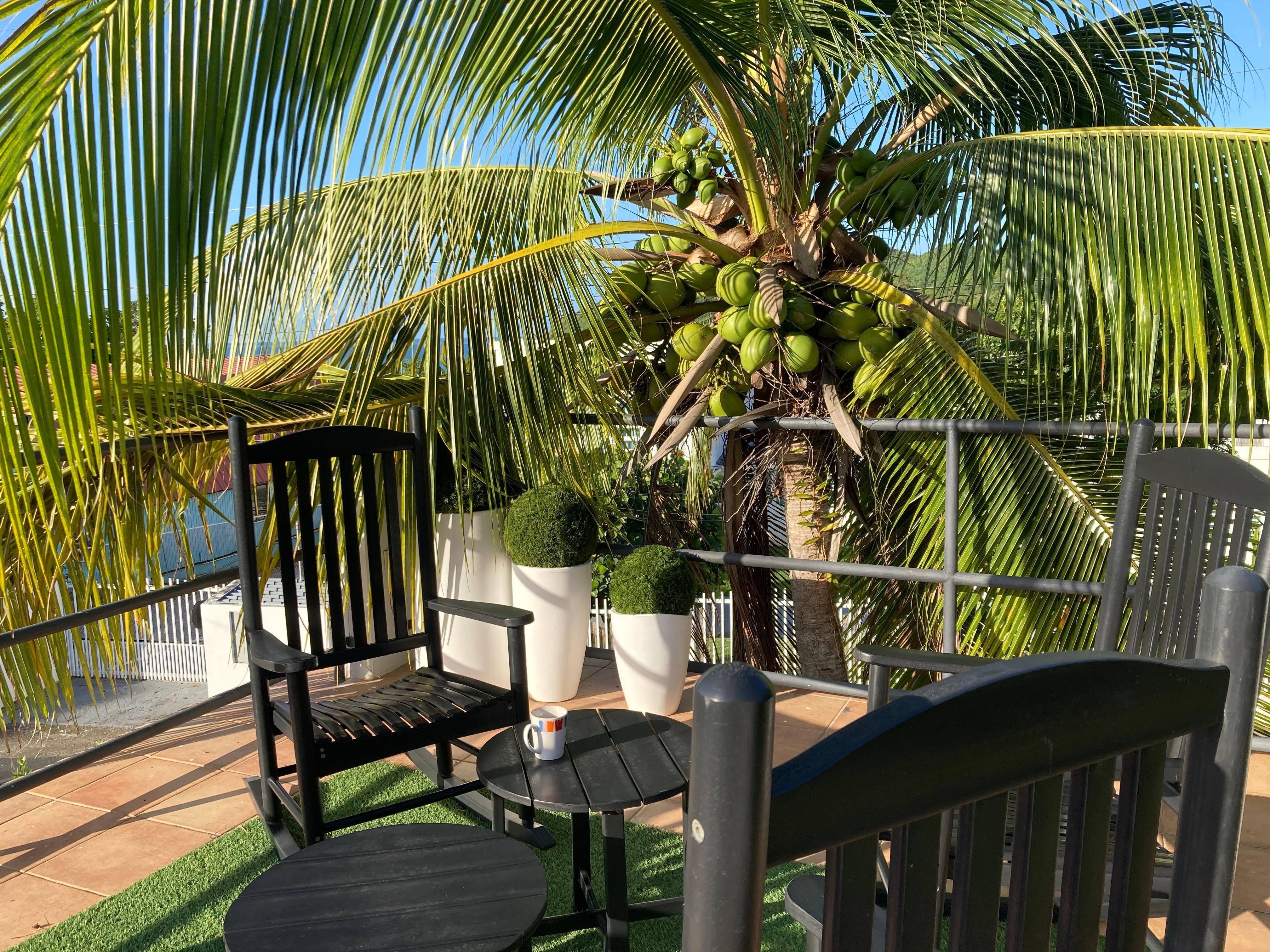 Sitting space above the pavilion next to the pool