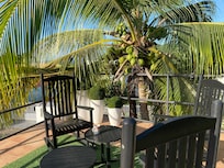 Sitting space above the pavilion next to the pool