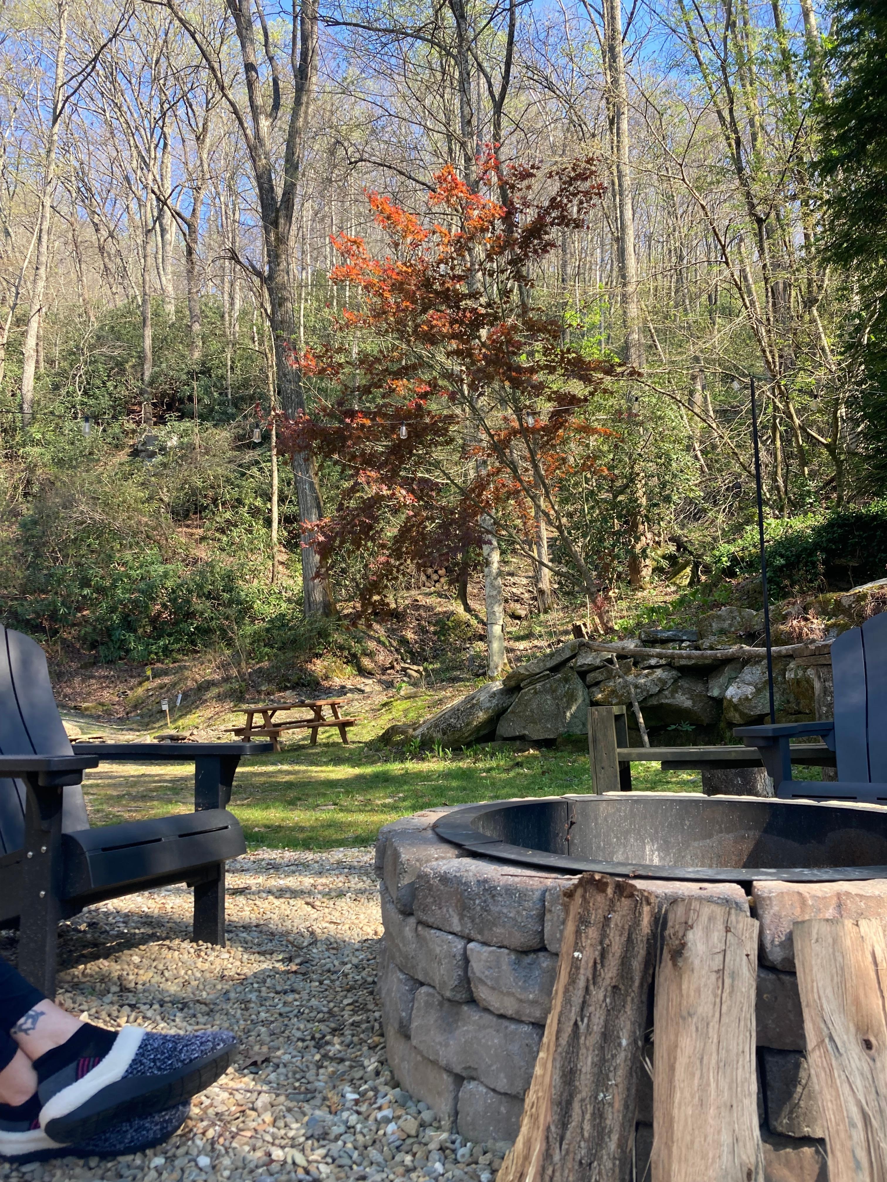 Outdoor camp fire area view