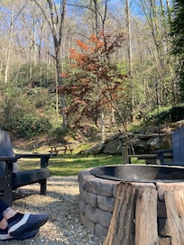 Outdoor camp fire area view