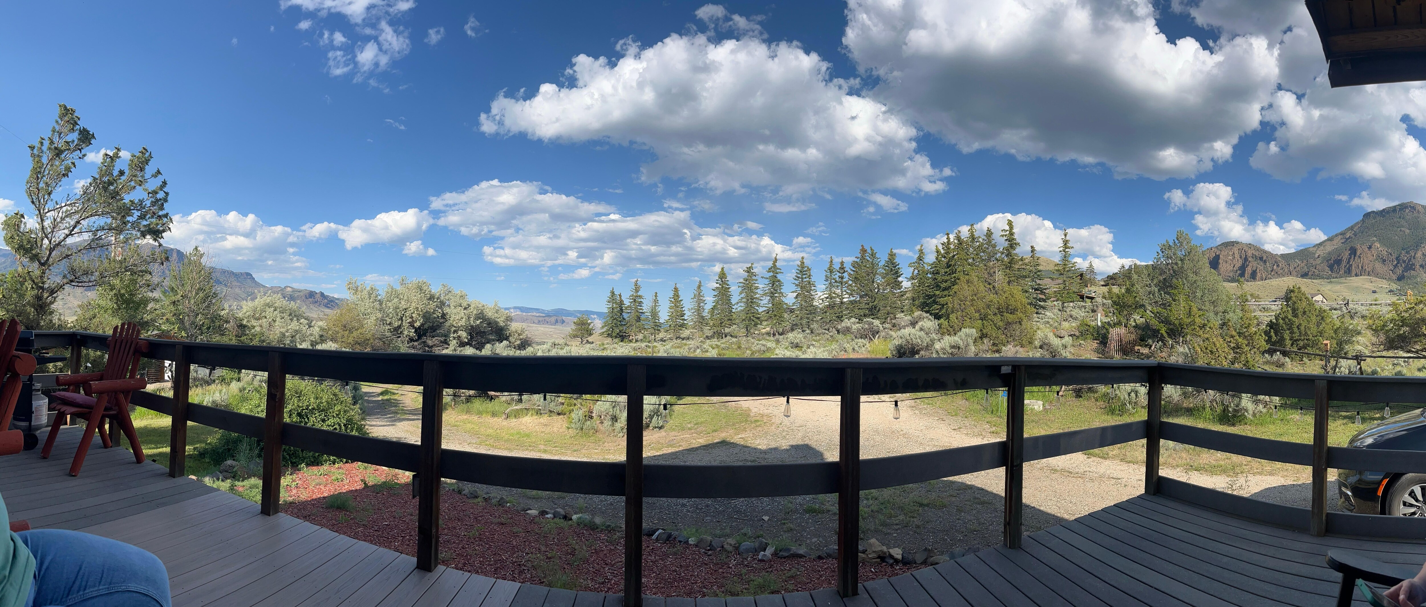 Panoramic front porch view. 