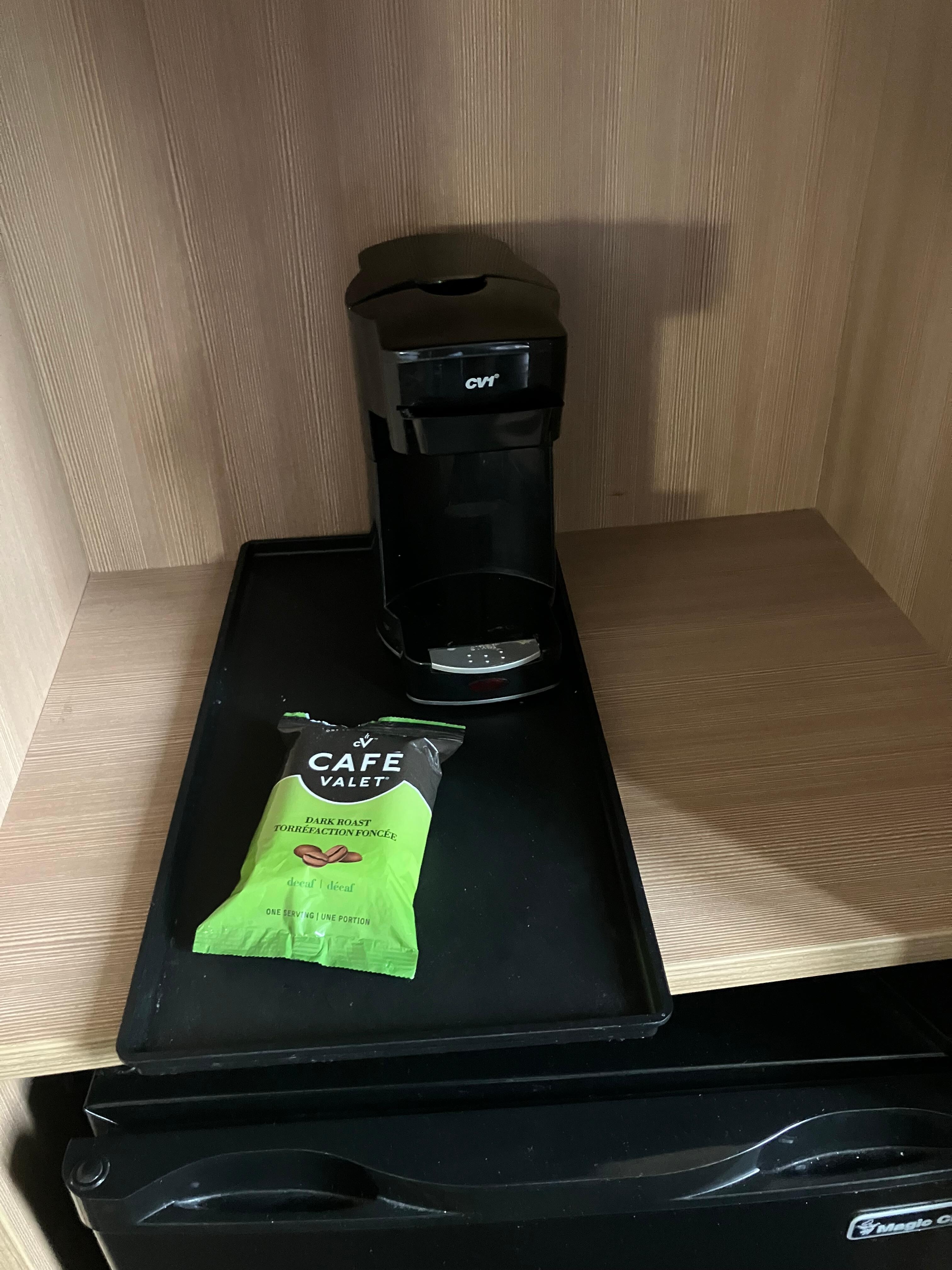 Coffee and maker. No cups. 