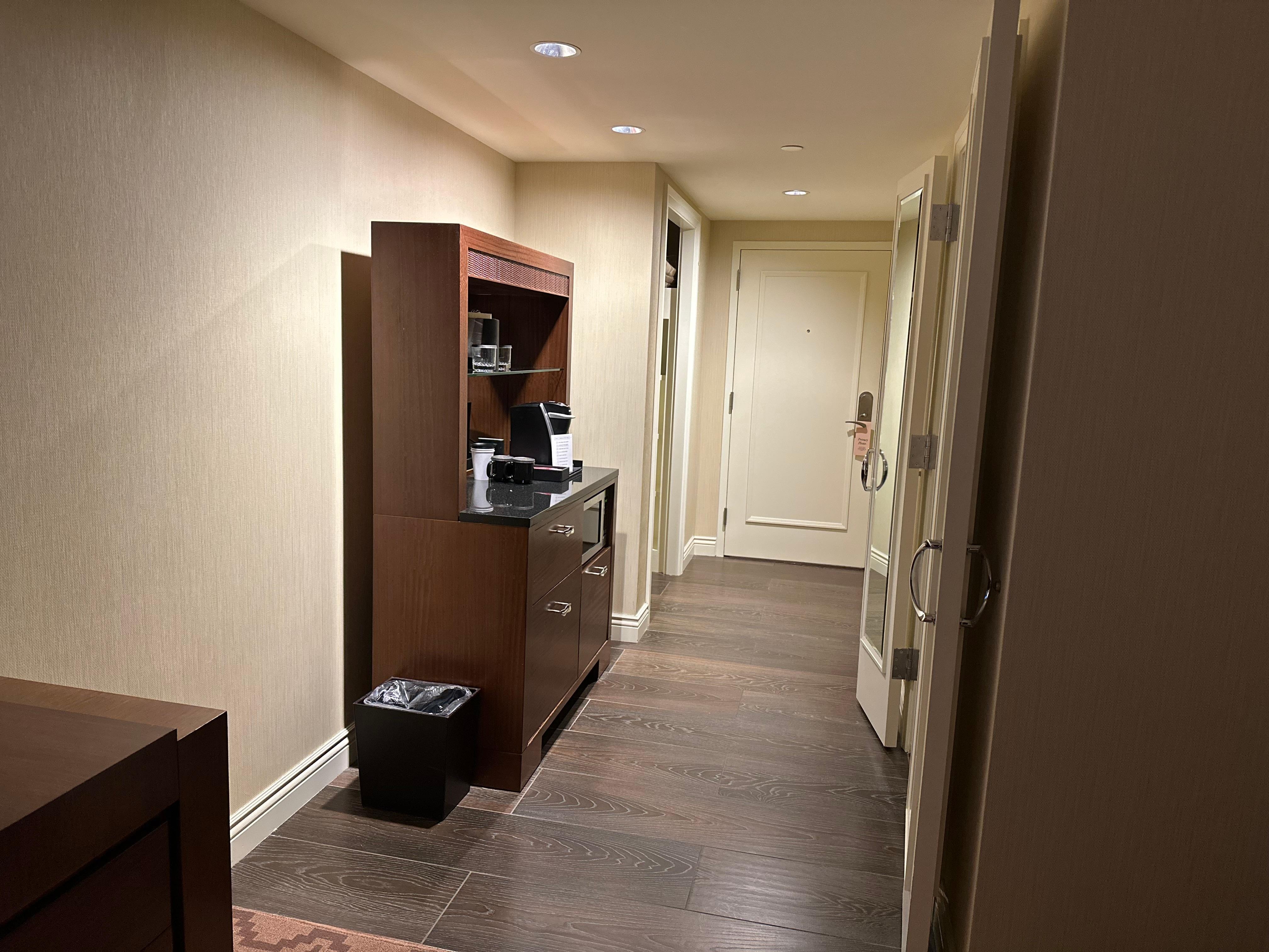 Coffee bar with Keurig small pull out drawer fridge and small micorwave