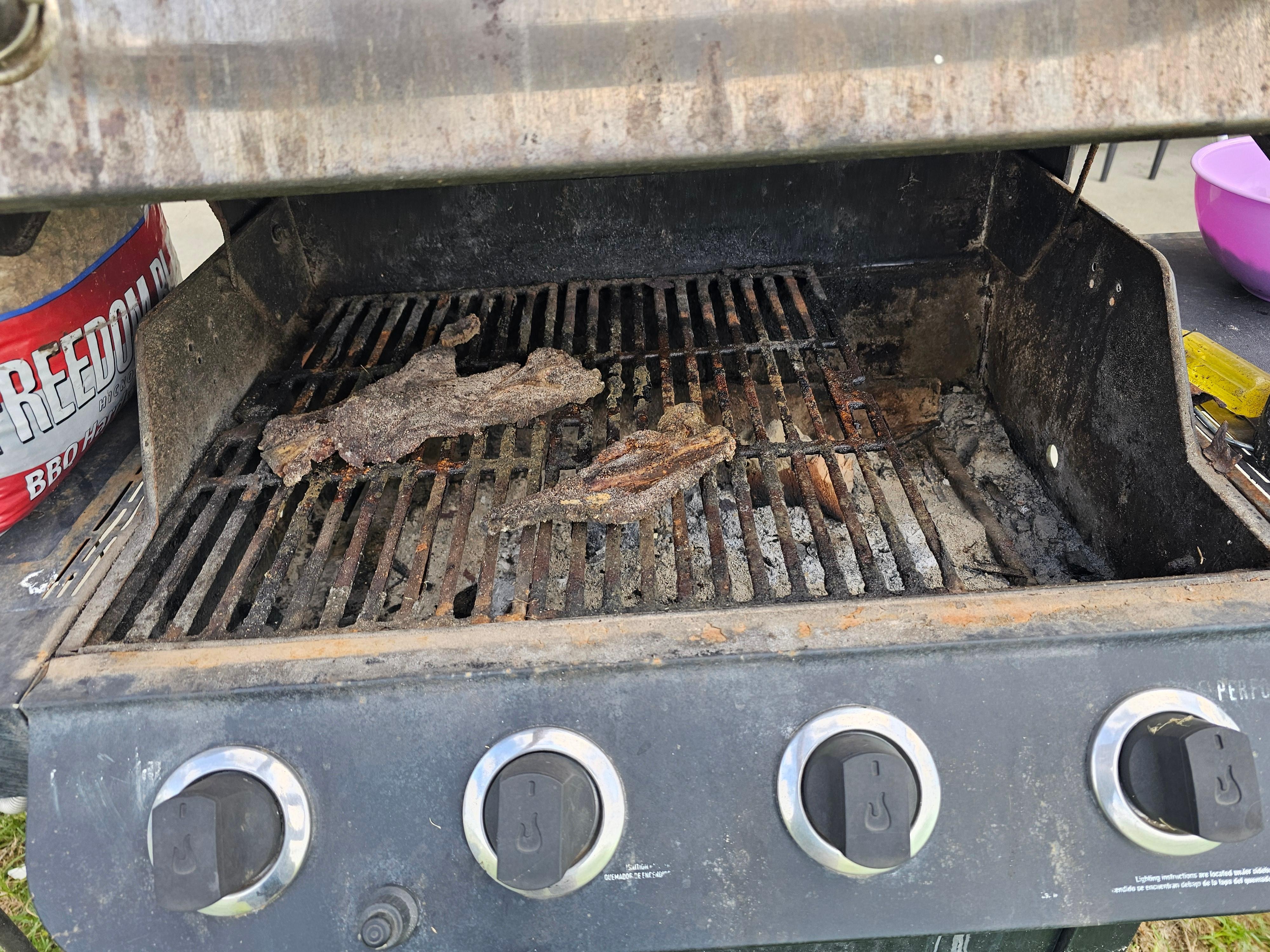 Steaks left on grill