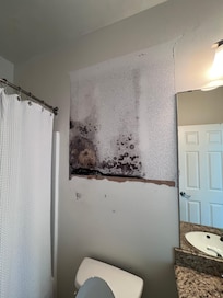 The wall that the cabinet fell from.