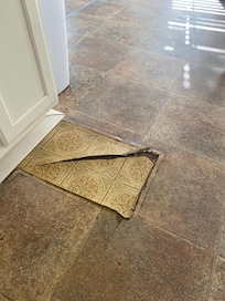 Open flooring, wife tripped a few times, almost fell to the floor. Safety issue!