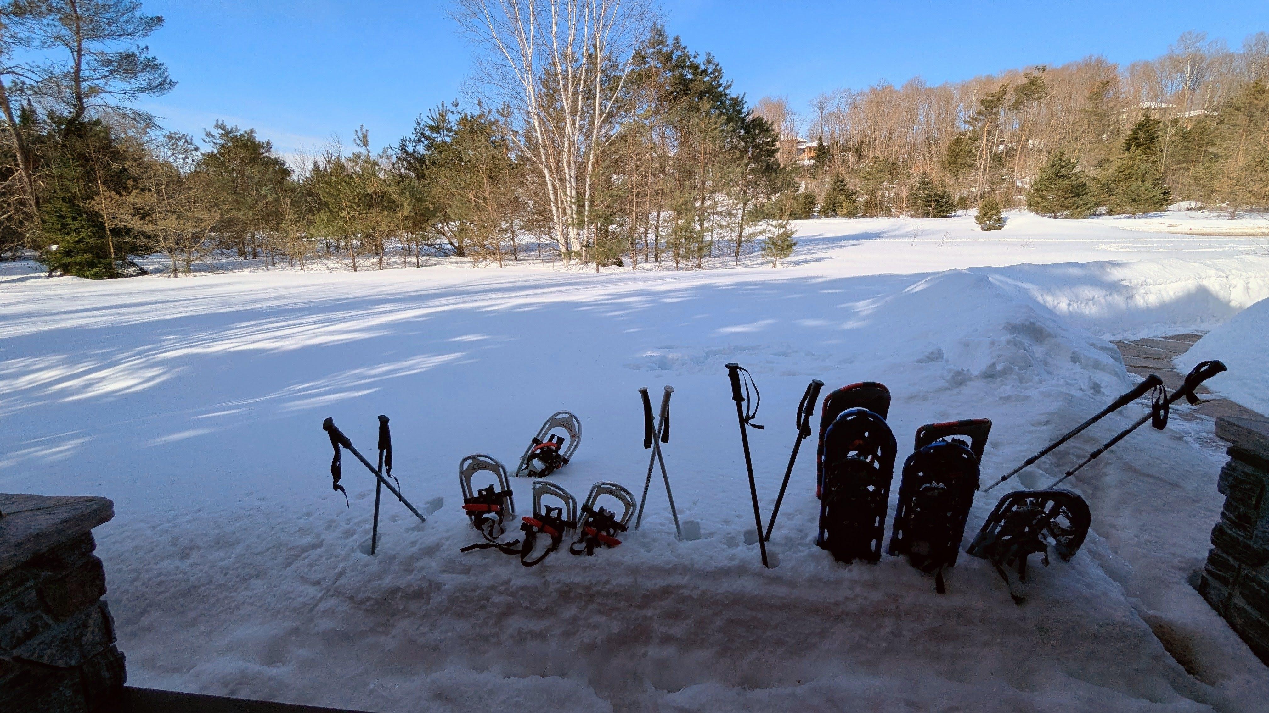 Snowshoes that were just used to travel the Echo Valley Trails