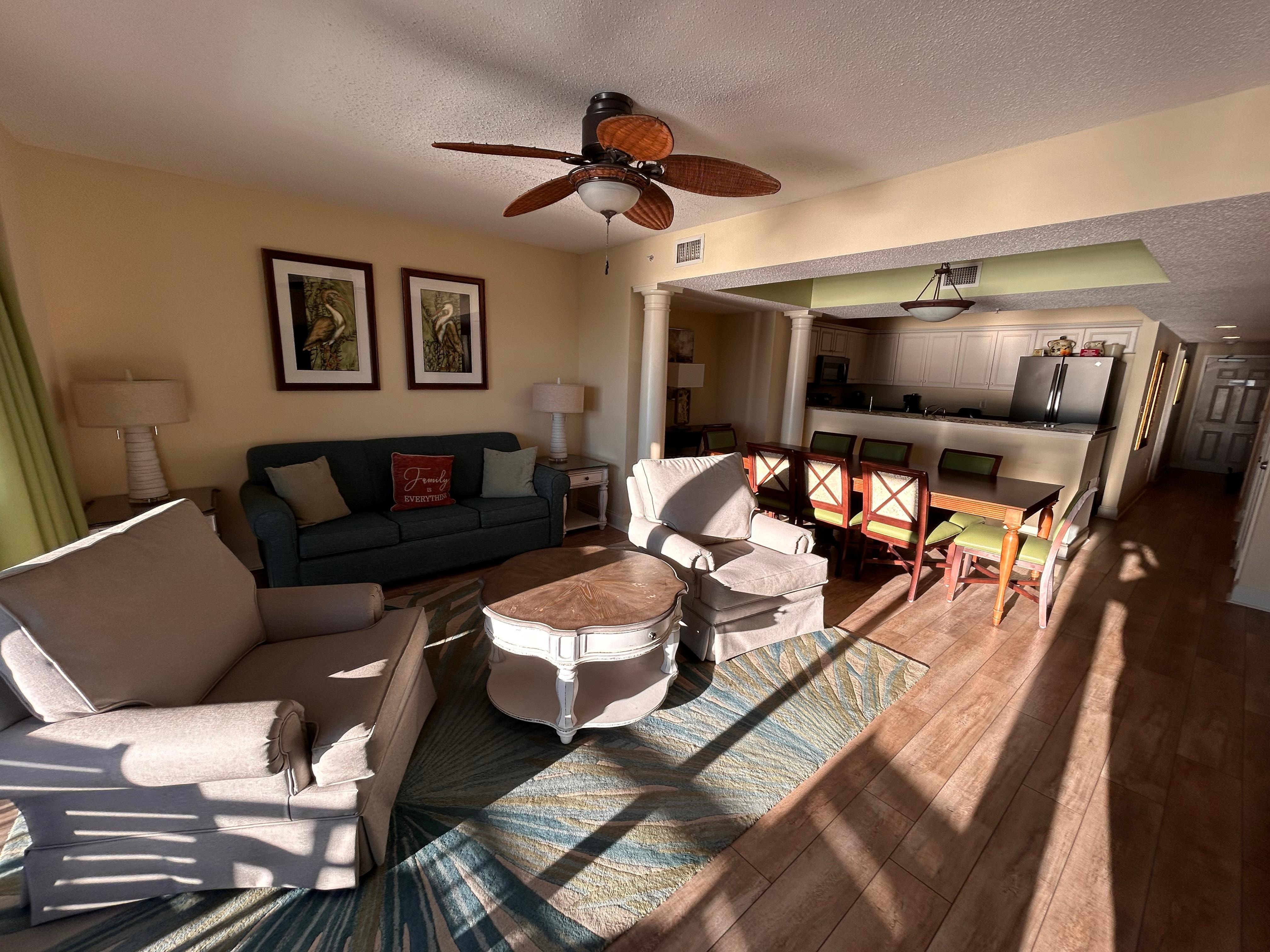 Open floor plan of living dining and kitchen