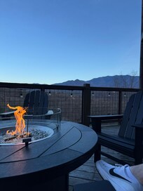 Enjoying the fire on a spring evening.