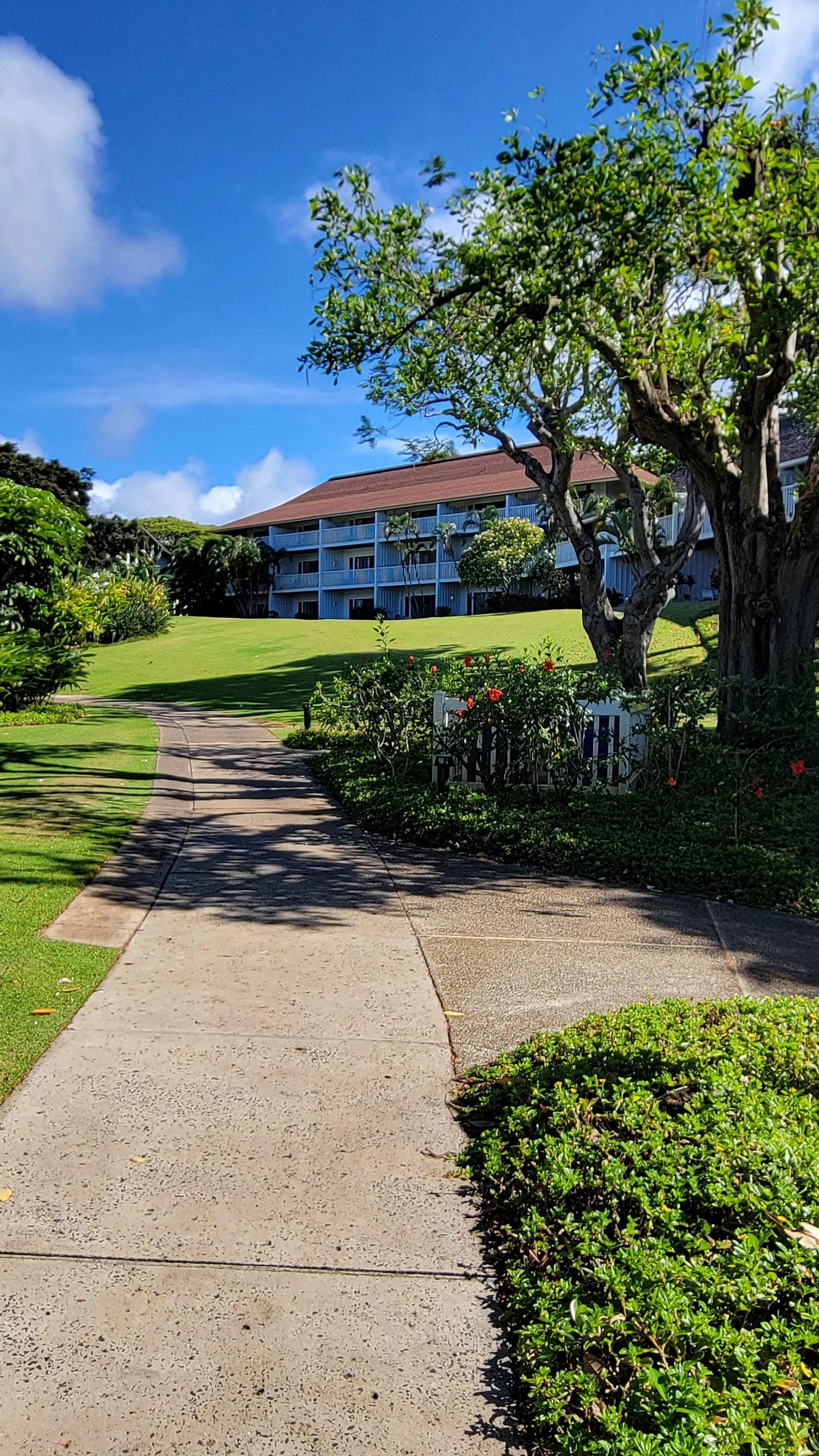 Outside the condo looking up toward another unit