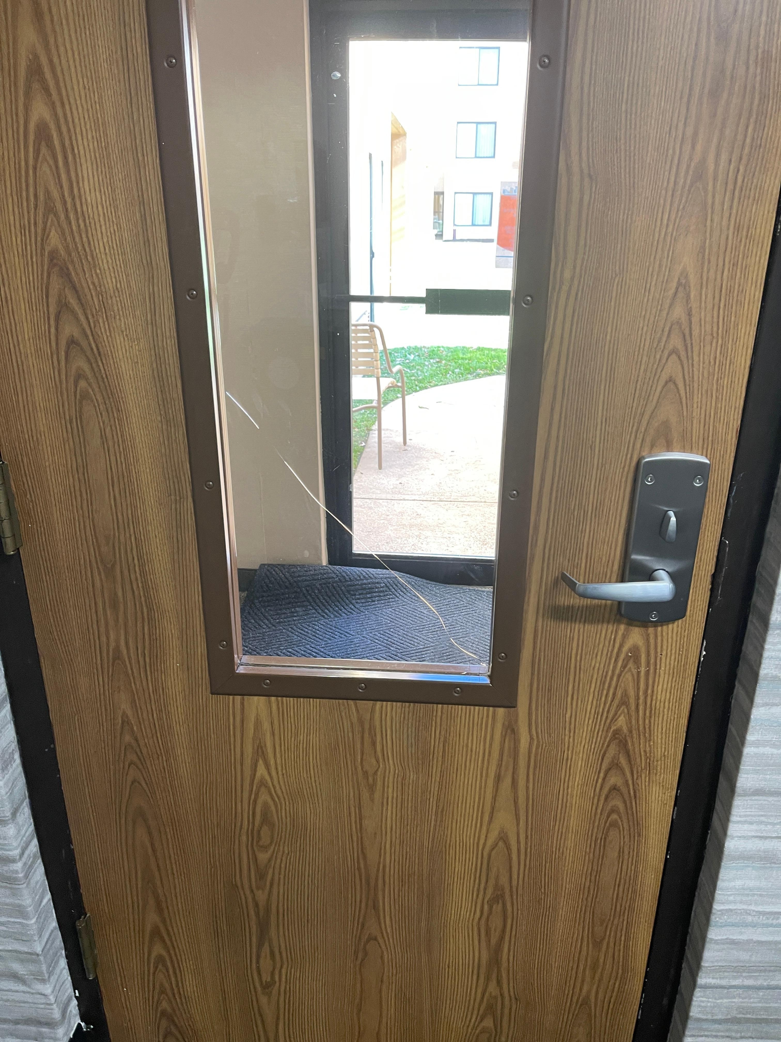 Broken glass on gym door