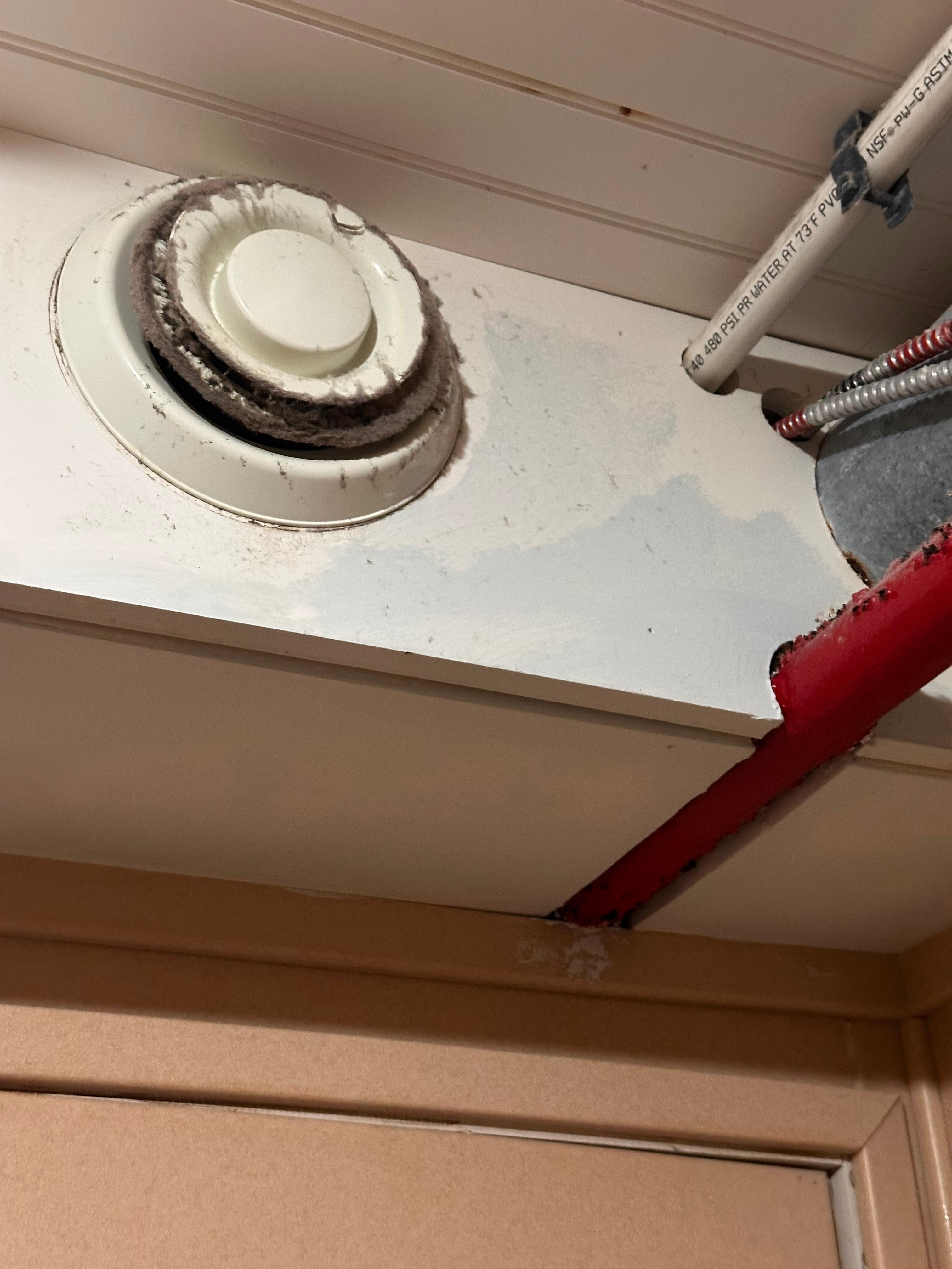 In the bathroom pool area on the ceiling, moldy& dusty vent 