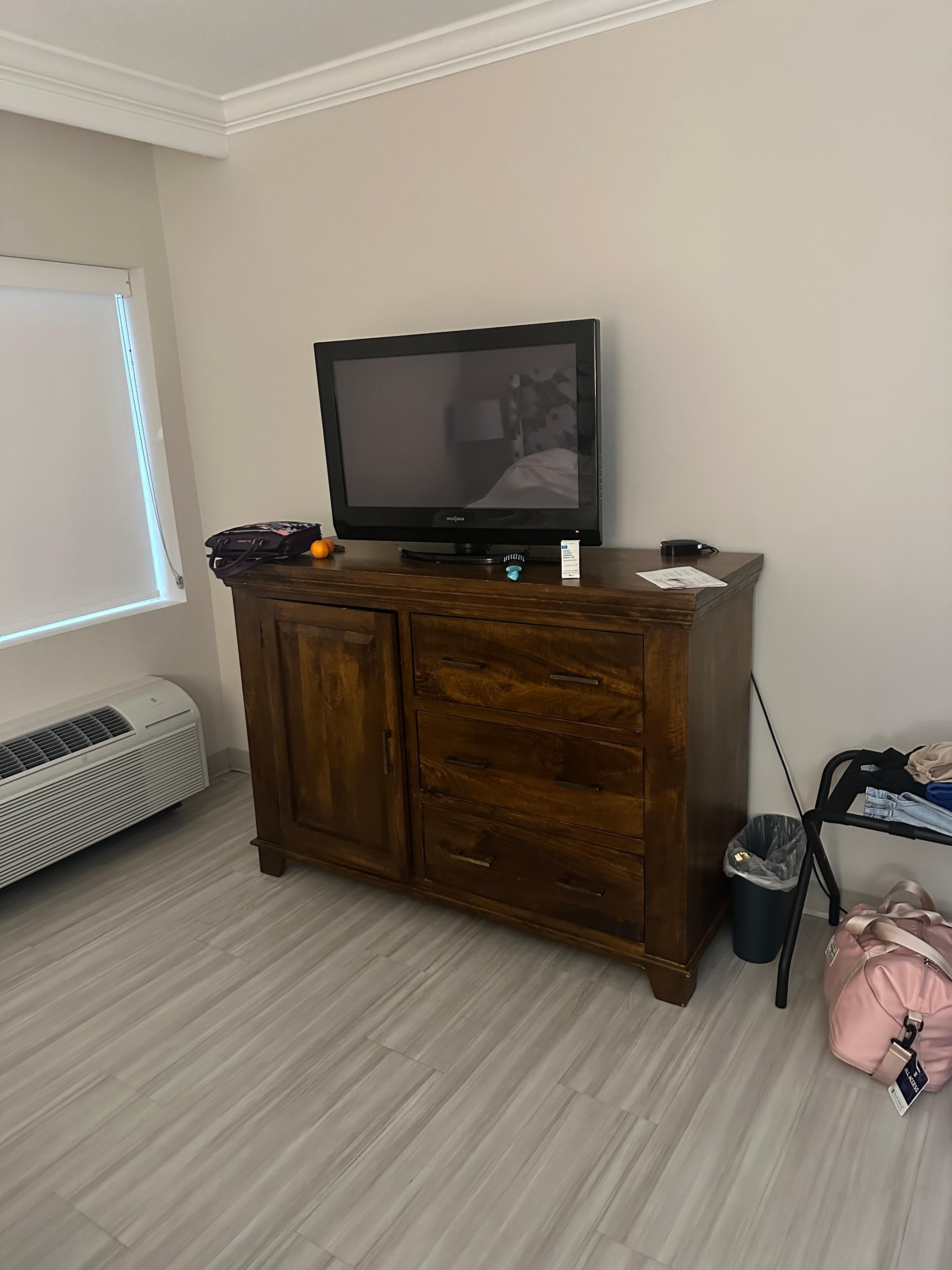 The only large furniture in the whole space. Which proved 3 drawer space.  The other side held the refrigerator.