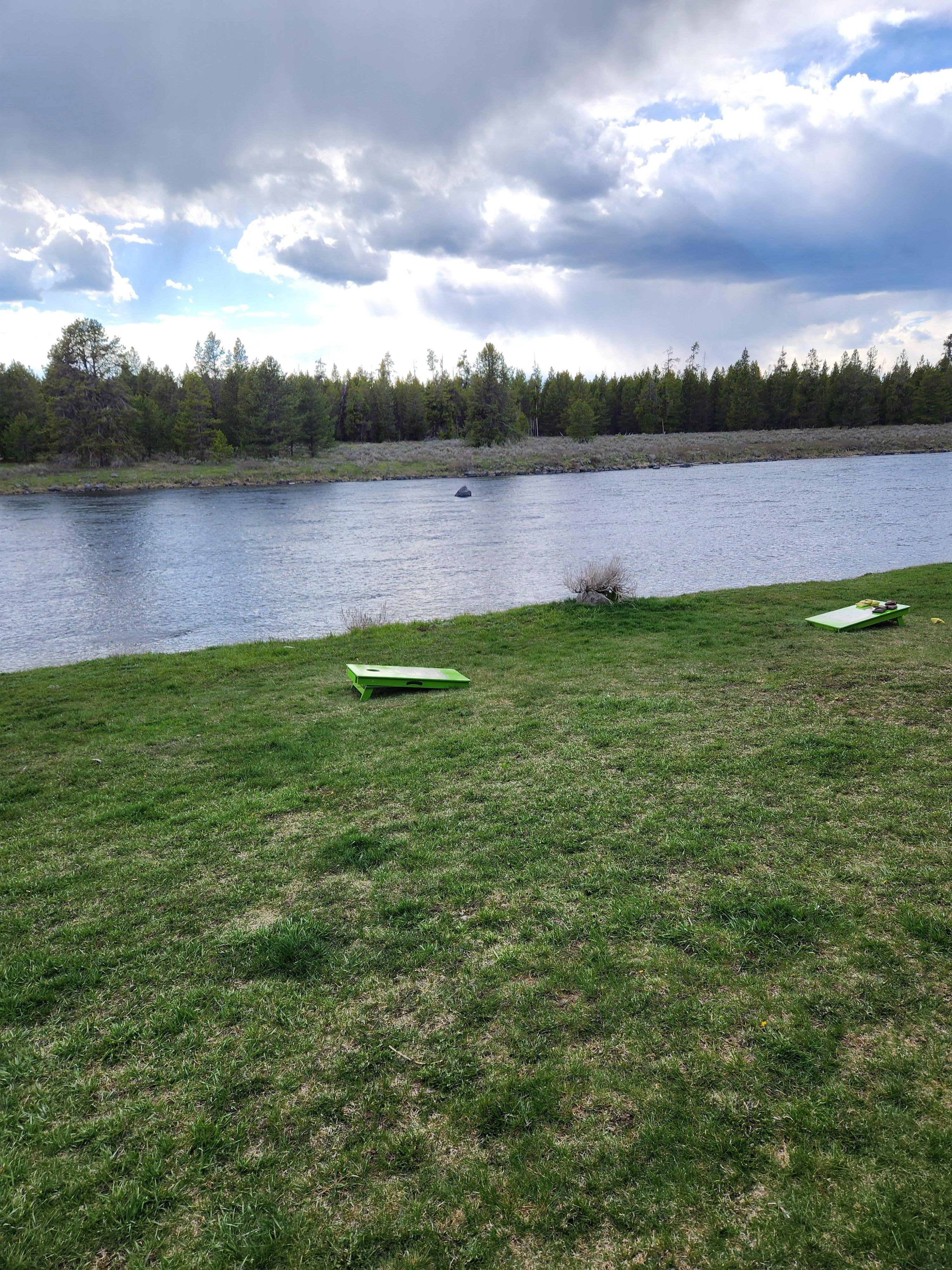 River 40' from porch
Corn hole rules