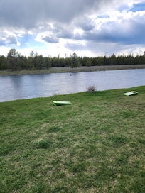 River 40' from porch
Corn hole rules