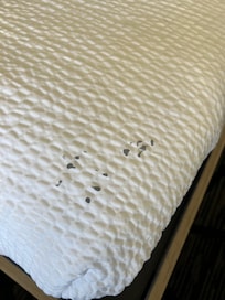 Stains on bedding.
