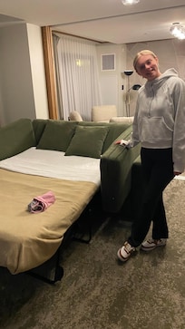 The bed was made and ready for us upon arrival, including the pullout couch