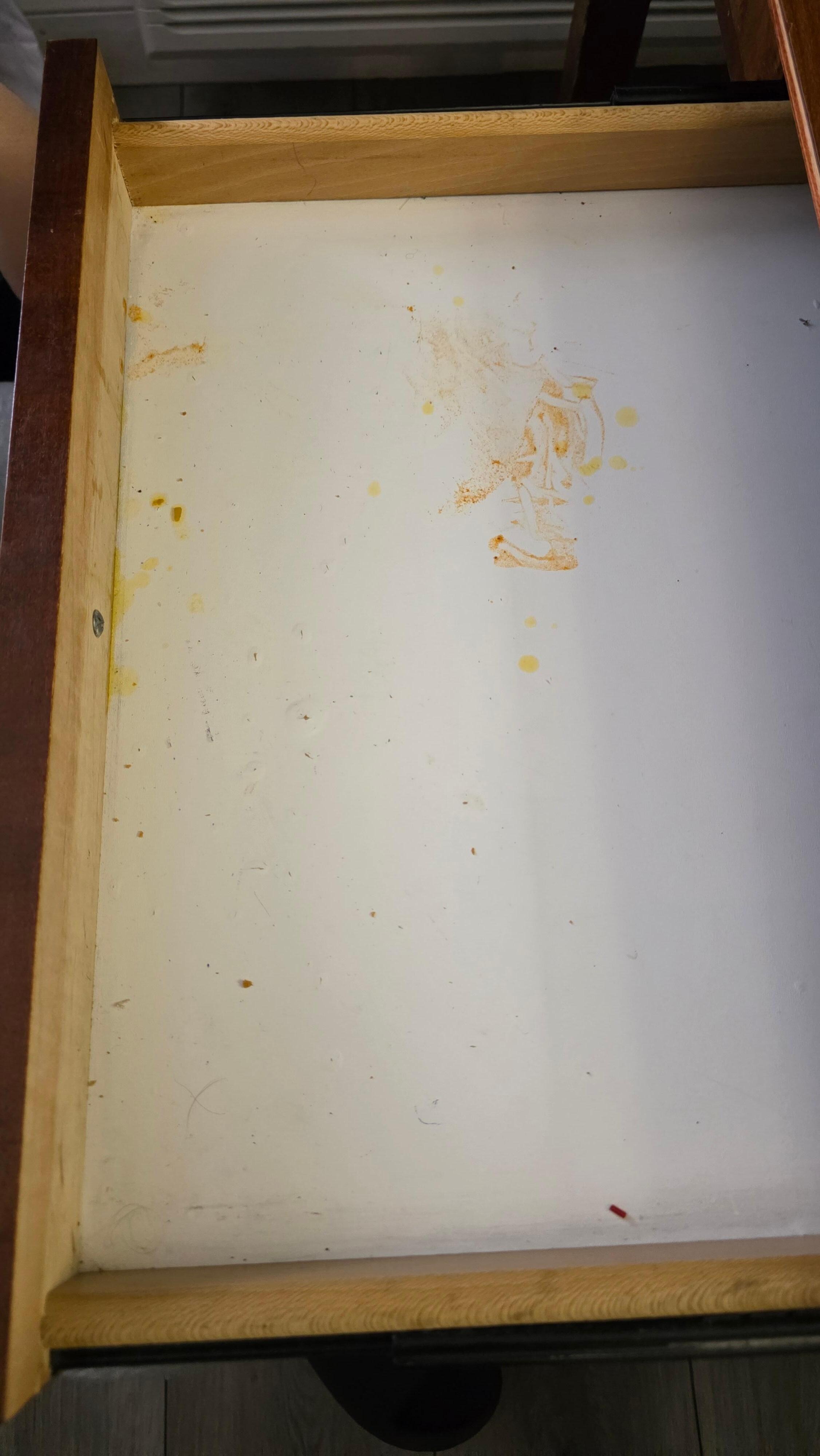 Filthy desk drawer.