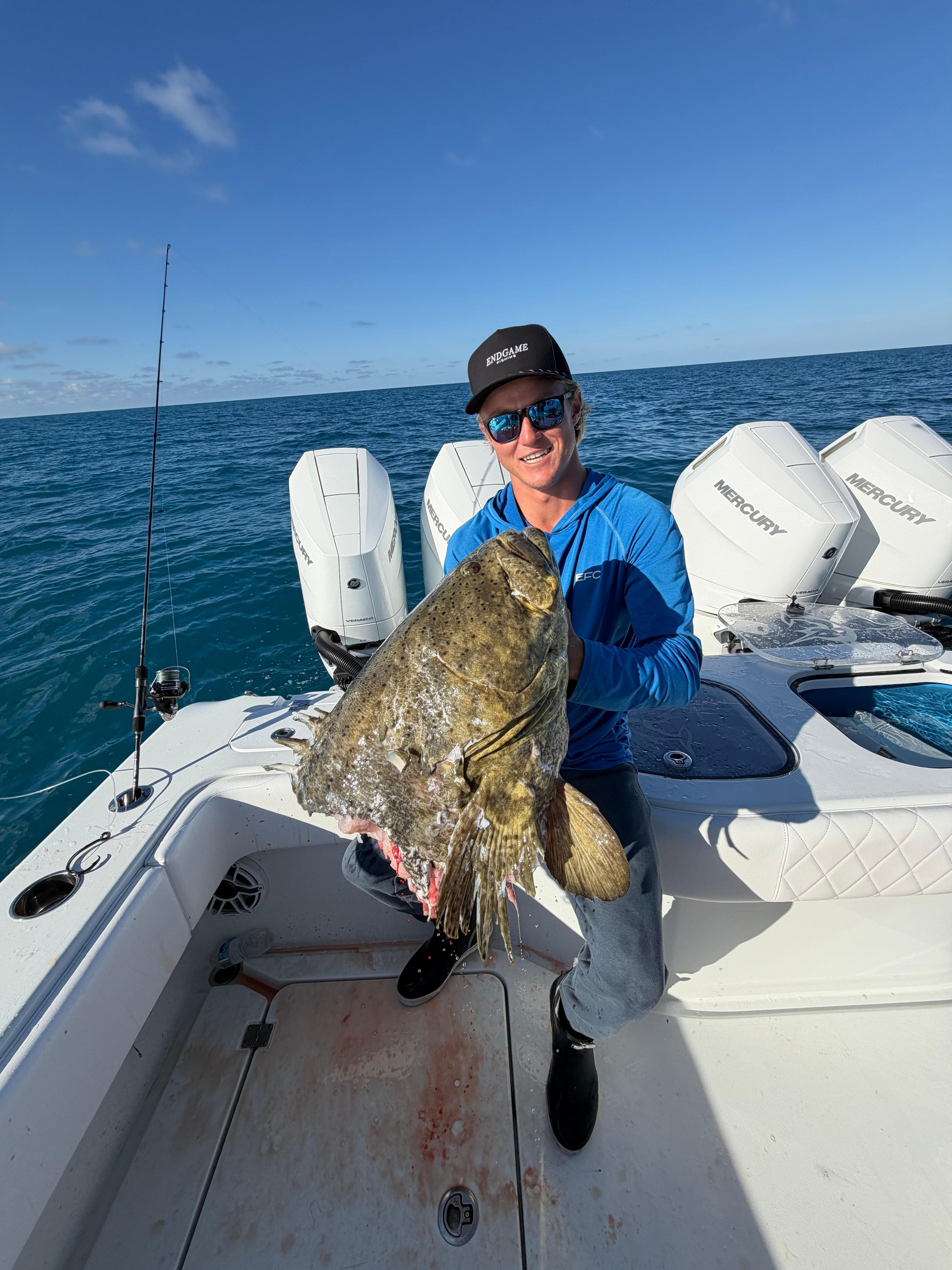 We had this 100 lb Grouper on the line when a shark ate 70 lbs of it !