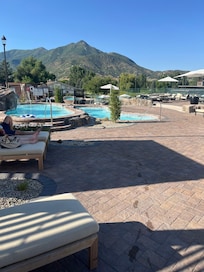 So many pools and cool little spots to hang out. Very family friendly