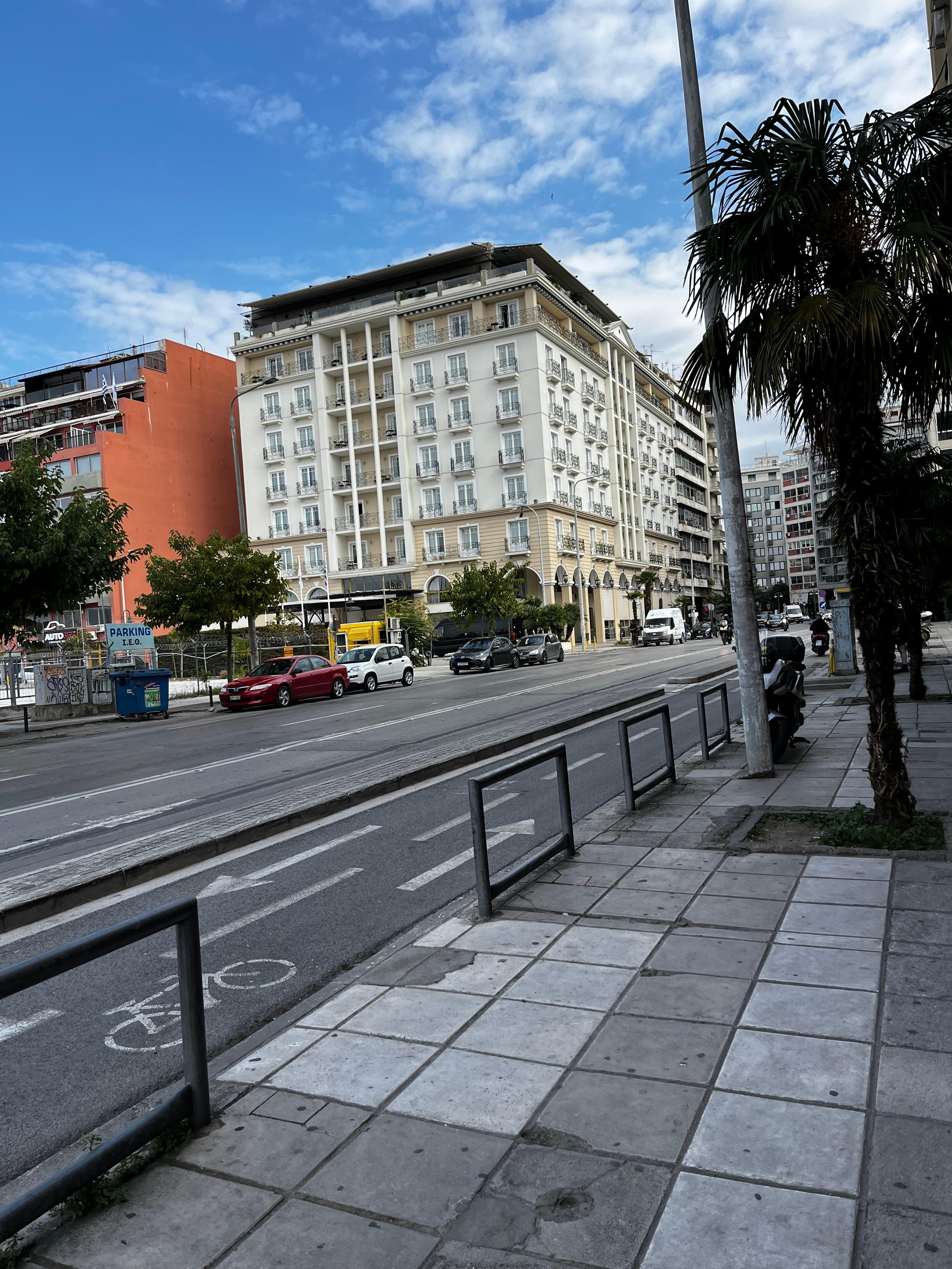 Front of hotel, walking back from business conference 