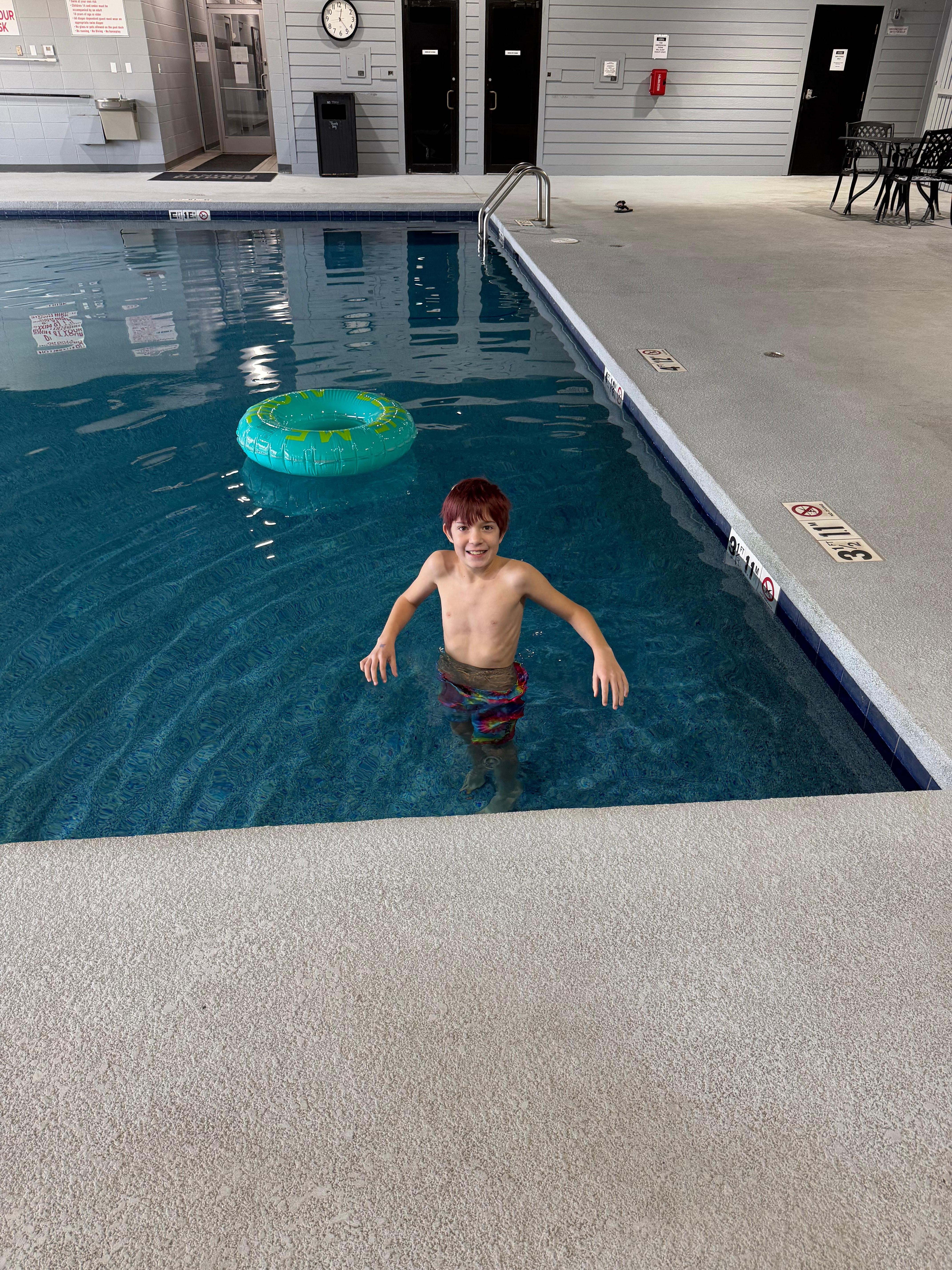 Pool was a little cold due to a part going bad but when you are 9 it doesn’t matter 