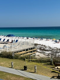 View of pool and beach.