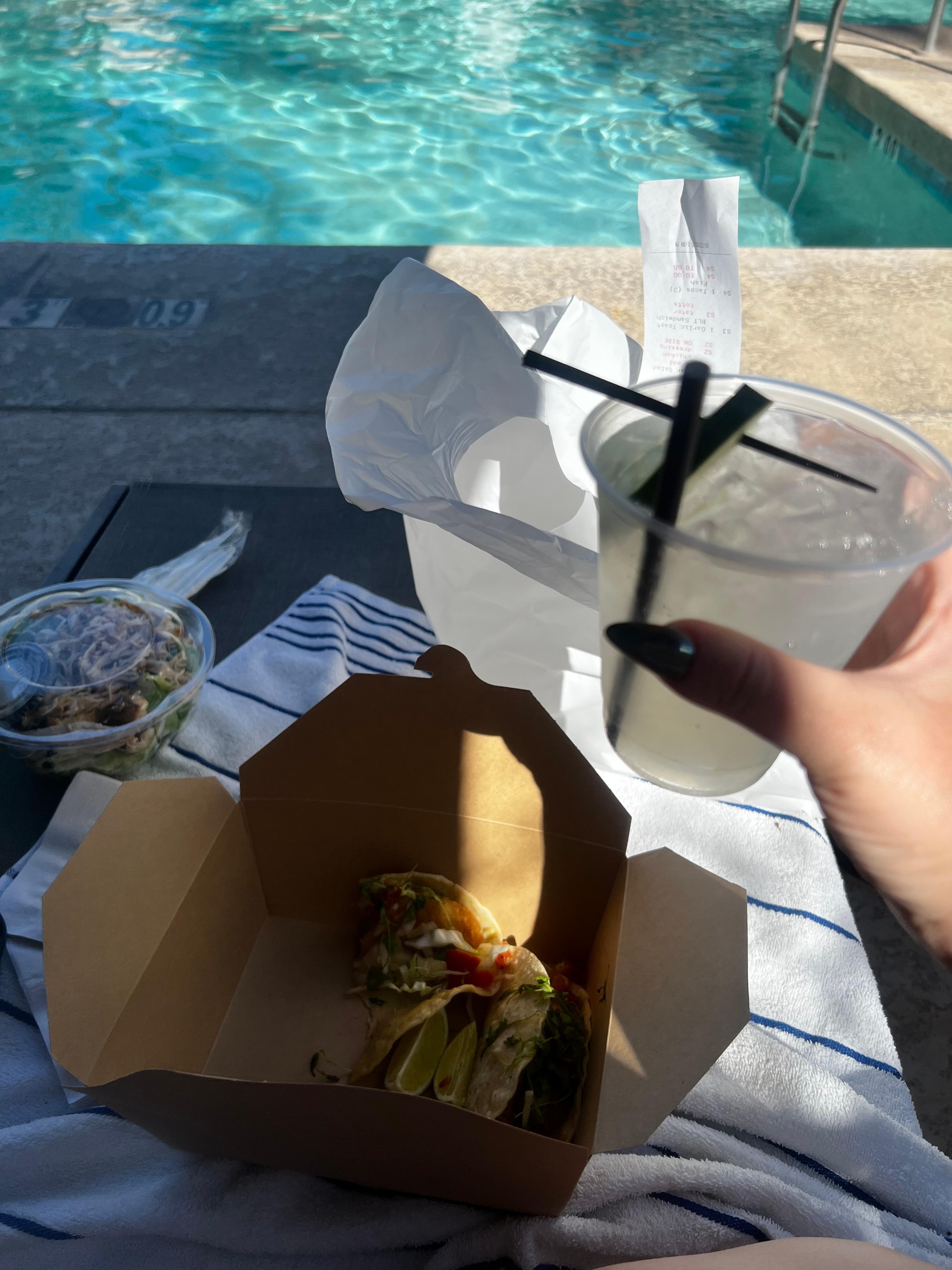 The Cucumber spritzer (OBSESSED with this drink!) and fish tacos totally hit the spot.